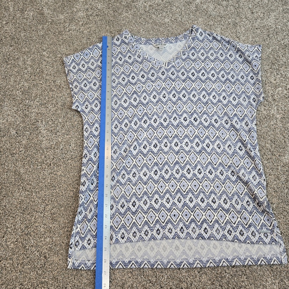 Orvis Shirt Womens Size Small Blue White Diamond Geo Print‎ Short Sleeve Stretch - Picture 3 of 9